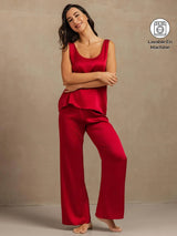 [Rouge Vineux] SilkSilky-FR 19Momme Sans manches Encolure Dégagée Femme Pyjamas 001