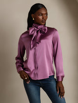 [Violet Foncé] SilkSilky-FR Long Sleeve High Neck Blouse 006