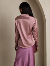 [Mauve Pâle] SilkSilky-FR Long Sleeve Lapel Collar Femme Chemise 002