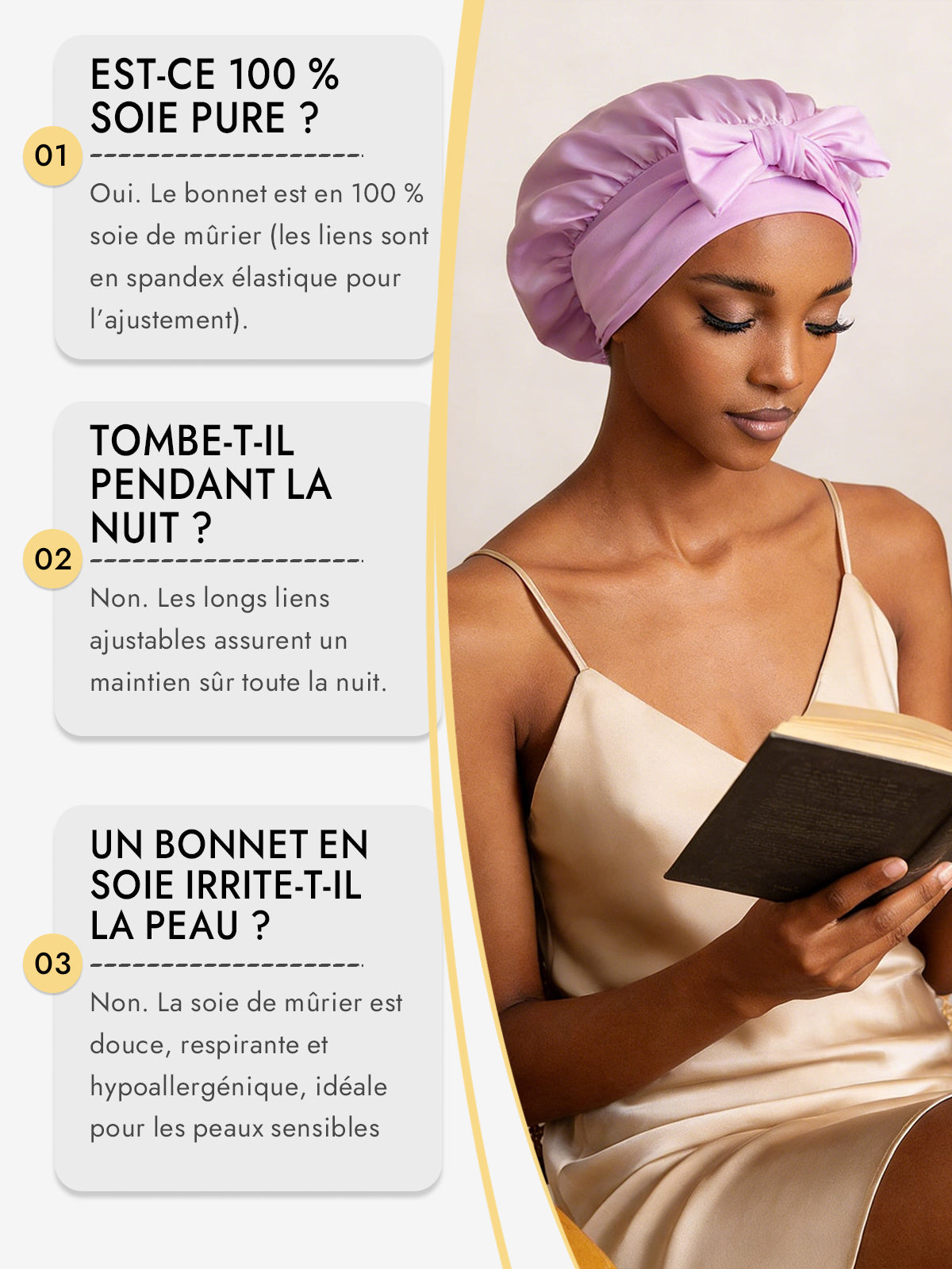 [Lavande] SilkSilky-FR Soie Sleep Cap 006