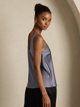 [Gris Foncé] SilkSilky-FR Sleeveless V Neck Top À Fines Brides 005