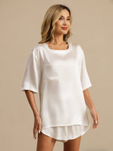 [Blanc] SilkSilky-FR Short Sleeve Round Neck Femme Pyjamas 004