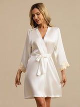 [Blanc] SilkSilky-FR 3/4 Sleeve Femme Peignoir 003