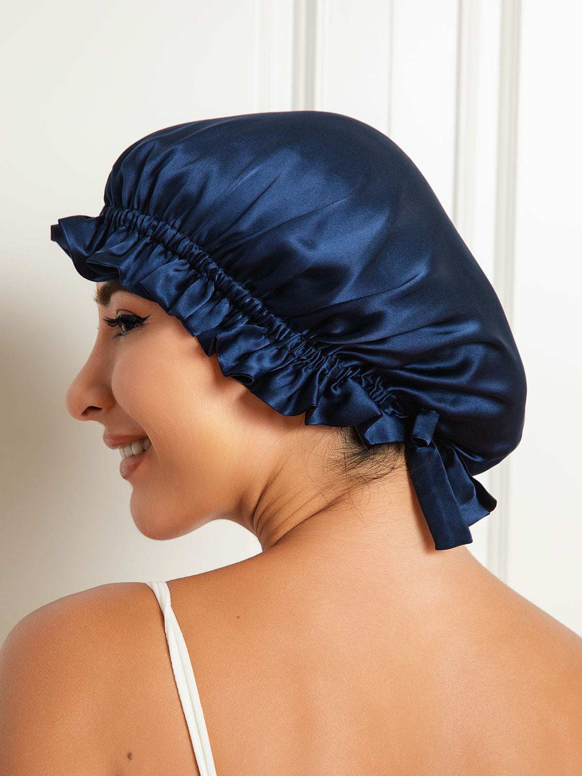 [Bleu Foncé] SilkSilky-FR Pure Soie Sleep Cap 001