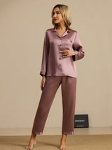 [Mauve Pâle] SilkSilky-FR Long Sleeve Lapel Collar Femme Pyjamas 007