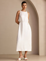 [Blanc] SilkSilky-FR Sleeveless Crew Neck Robes 003