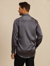 [Gris Foncé] SilkSilky-FR Long Sleeve Lapel Collar Homme Chemise 002