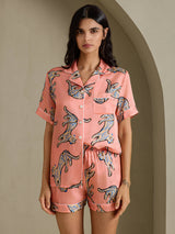 [Chat Rose] SilkSilky-FR Short Sleeve Lapel Collar Femme Pyjamas 006