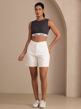 [Gris] SilkSilky-FR Sleeveless Crew Neck Top À Fines Brides 007