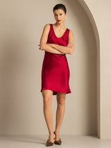 [Rouge Vineux] SilkSilky-FR Sans manches Encolure Dégagée Robes 006