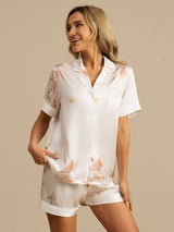 [Blanc] SilkSilky-FR Short Sleeve Lapel Collar Femme Pyjamas 001