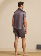 [Gris Pourpre] SilkSilky-FR Manches courtes Col Cranté Homme Pyjamas 002
