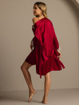 [Rouge Vineux] SilkSilky-FR 3/4 Sleeve V Neck Peignoir&Robe de Chambre 002
