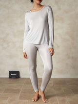 [Argent] SilkSilky-FR Manches longues Col Rond Sous Vêtements Longs Femme 001