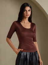 [Café] SilkSilky-FR Half Sleeve Femme T-Shirt 005
