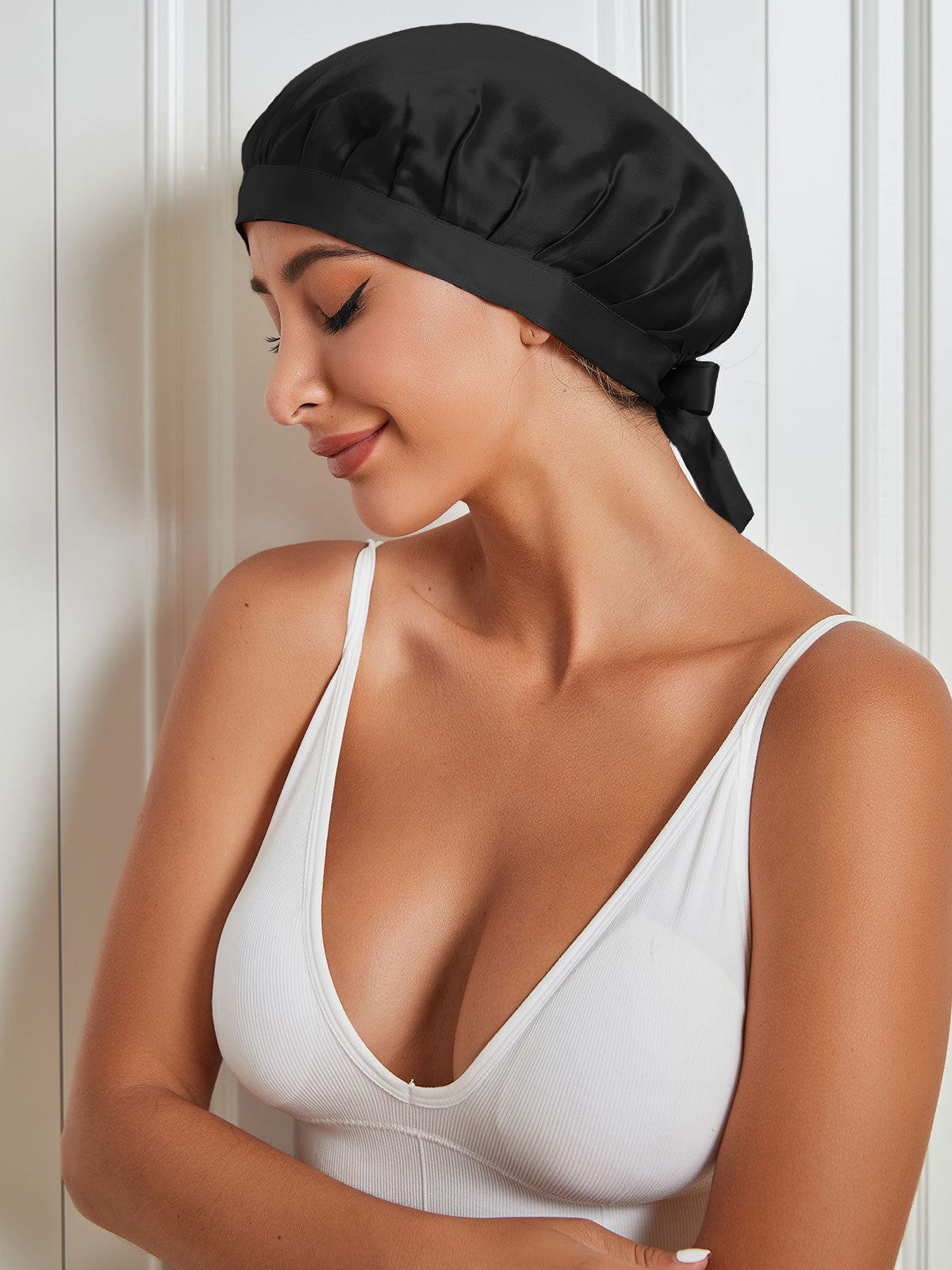 SilkSilky-FR Pure Soie Sleep Cap Noir 001