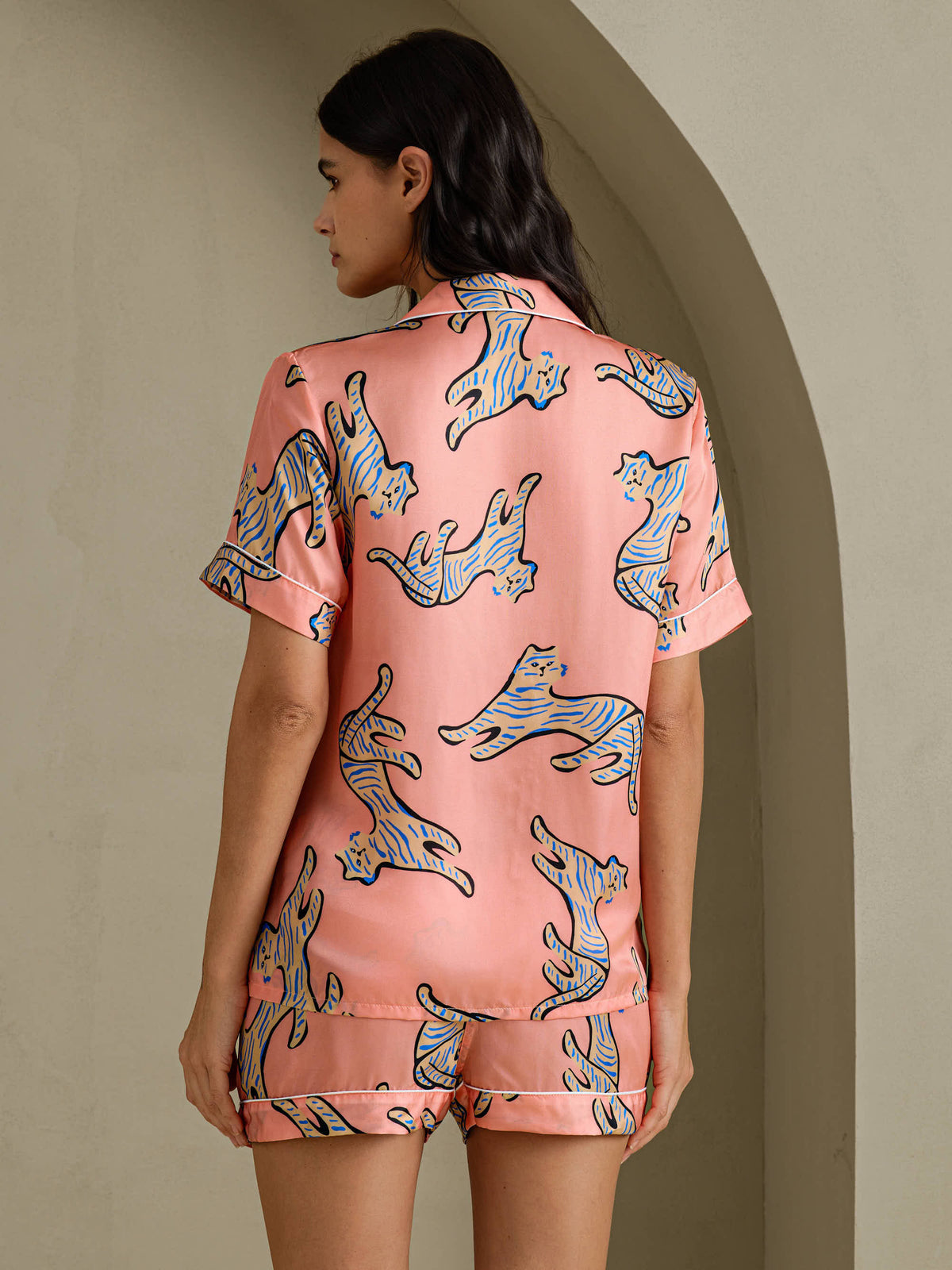 [Chat Rose] SilkSilky-FR Short Sleeve Lapel Collar Femme Pyjamas 002
