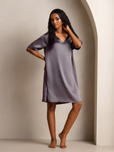 [Gris Pourpre] SilkSilky-FR Half Sleeve V Neck Chemises de nuit 006