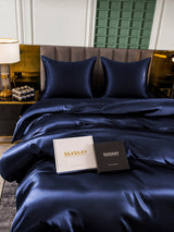 [Bleu Foncé] SilkSilky-FR Parure de Lit Soie 005