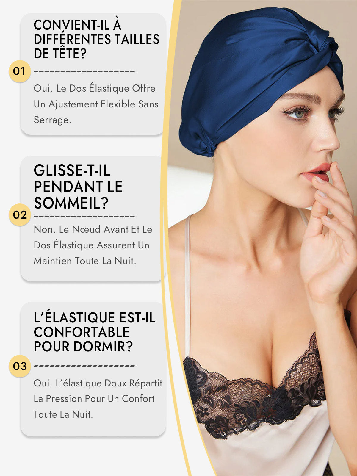 [Bleu Foncé] SilkSilky-FR Bonnets de Nuit 008