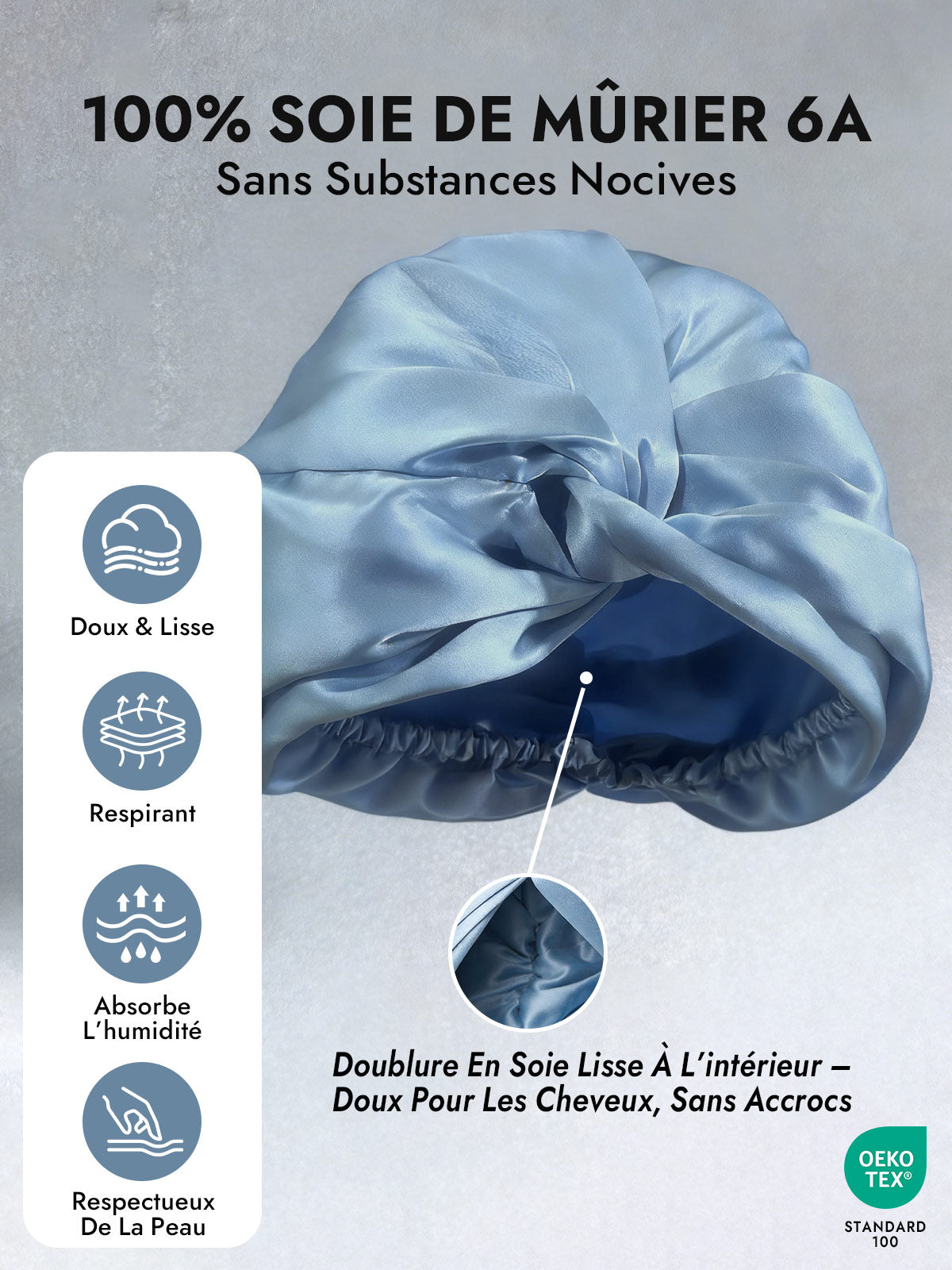 [Bleu Acier] SilkSilky-FR Bonnets de Nuit 003