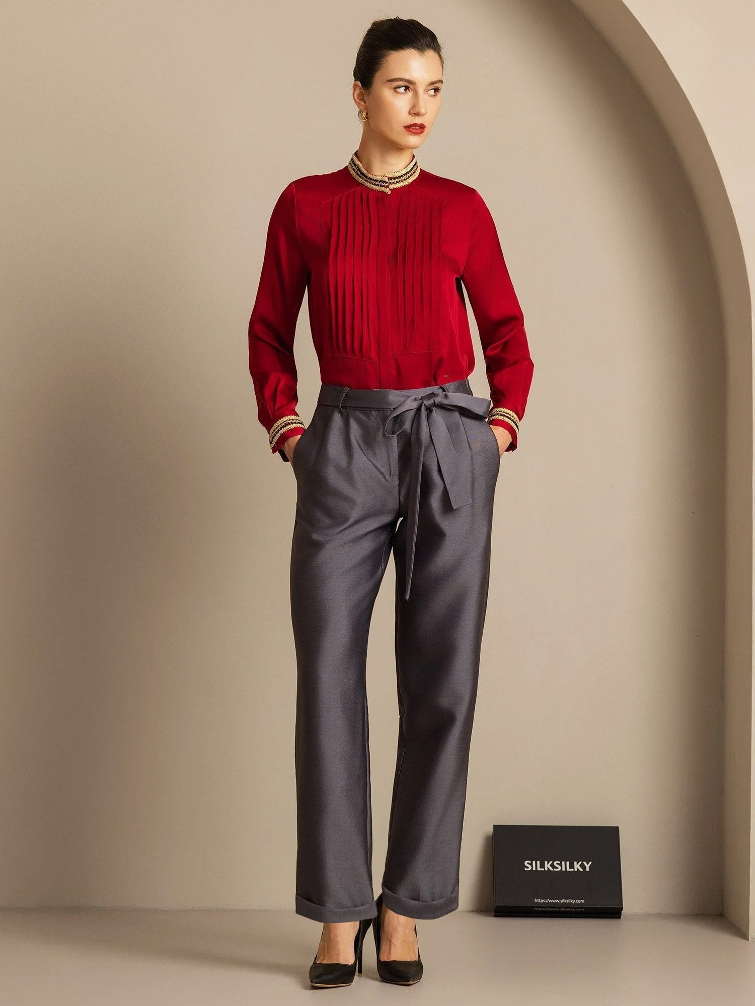 [Gris] SilkSilky-FR 32Momme Soie Womens Pants 008,