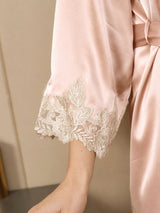[Rose] SilkSilky-FR 3/4 Sleeve V Neck Peignoir&Robe de Chambre 010