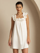 [Blanc] SilkSilky-FR 19Momme Soie Sans manches Col Carré Robes 003
