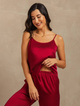 [Rouge Vineux] SilkSilky-FR 19Momme Fines Brides Encolure Dégagée Ensemble Camisole 007