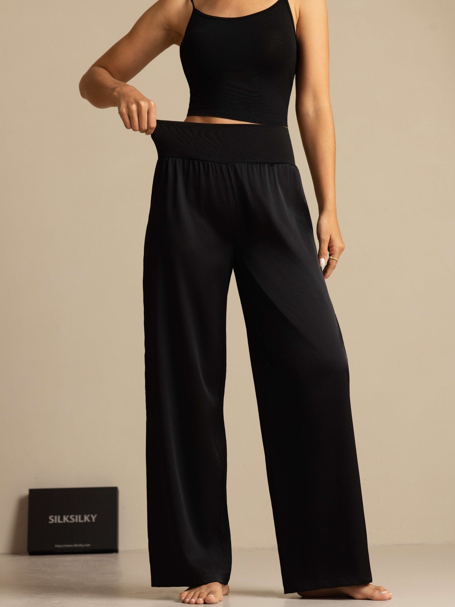 [Noir] SilkSilky-FR 19Momme Soie Womens Pants 001