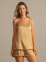 [Tan] SilkSilky-FR 19Momme Soie Sans manches Col Rond Ensemble Camisole 003