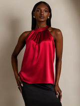 [Rouge Vineux] SilkSilky-FR Sleeveless Halter Femme T-Shirt 001