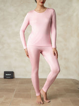 [Rose] SilkSilky-FR Manches longues Col Rond Sous Vêtements Longs Femme 001