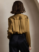 [Brun] SilkSilky-FR Long Sleeve Tie Neck Blouse 002