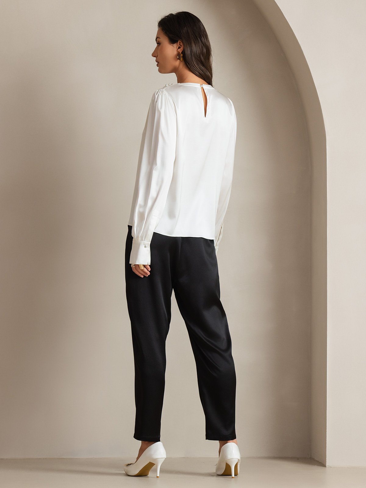 [Blanc] SilkSilky-FR 19Momme Soie Womens Shirt 002
