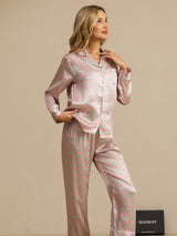 [Rose Cœur Geo] SilkSilky-FR Short Sleeve Lapel Collar Femme Pyjamas 003