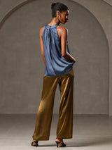 [Bleu Canard Véritable] SilkSilky-FR Sleeveless Halter Femme T-Shirt 002