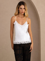 [Blanc] SilkSilky-FR Spaghetti Strap V Neck Top À Fines Brides 001