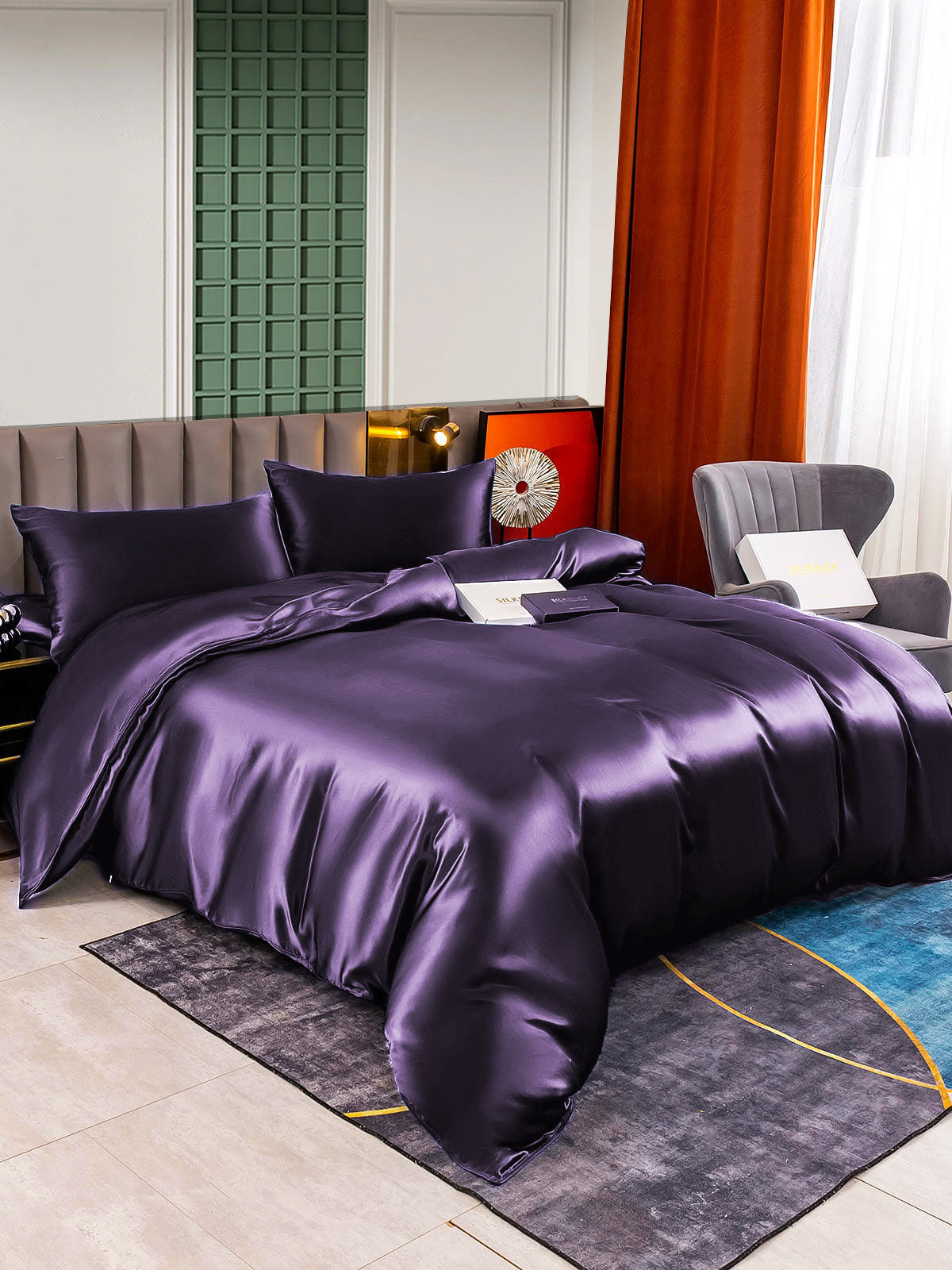 [Violet Foncé] SilkSilky-FR 22Momme Pure Soie Bedding Set 002,