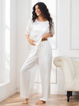 [Blanc] SilkSilky-FR Half Sleeve Round Neck Femme Pyjamas 006