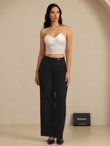 [Blanc] SilkSilky-FR Spaghetti Strap V Neck Top À Fines Brides 008