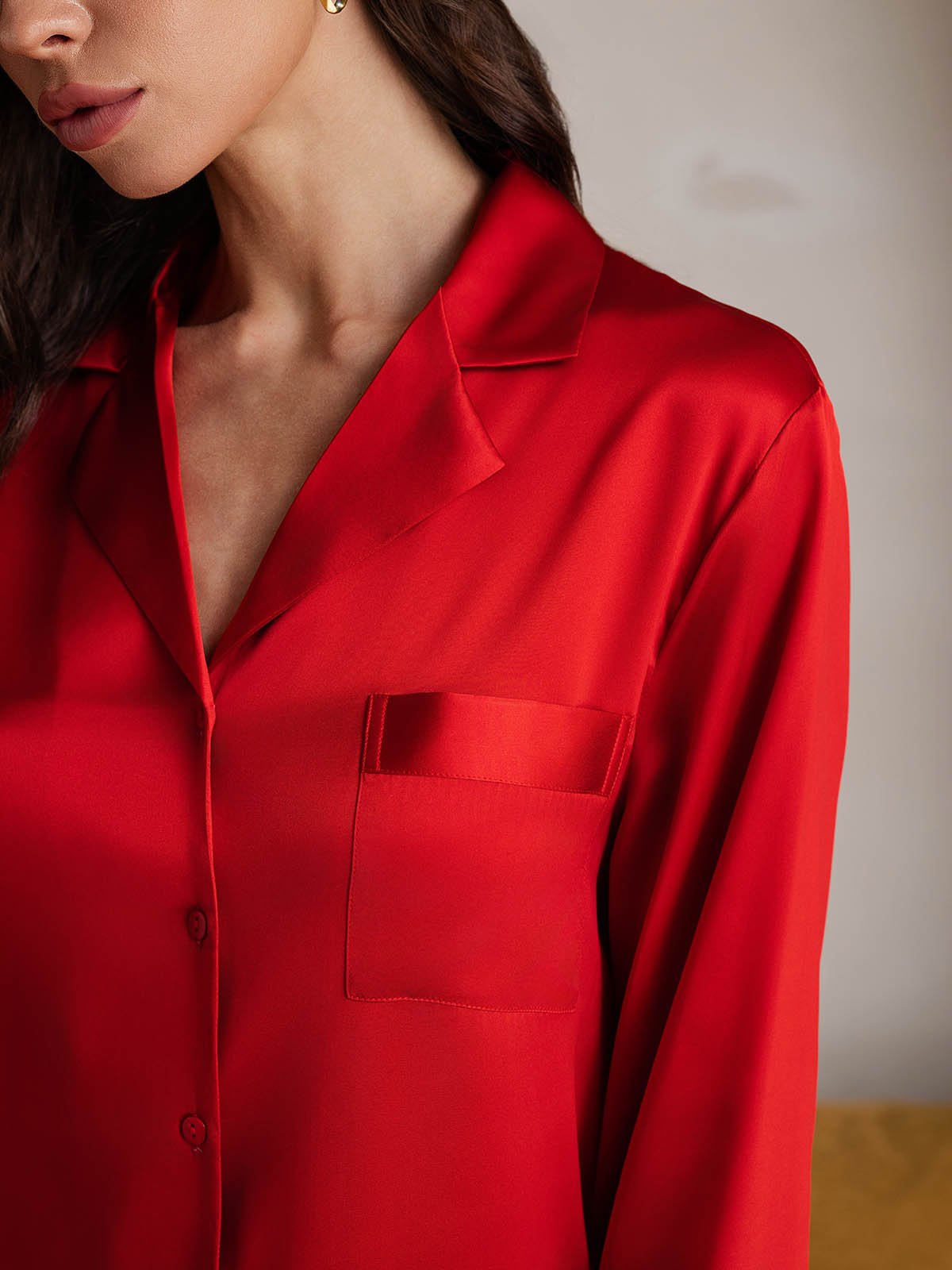 [Rouge] SilkSilky-FR Soie Col Chemise Chemises de nuit 004