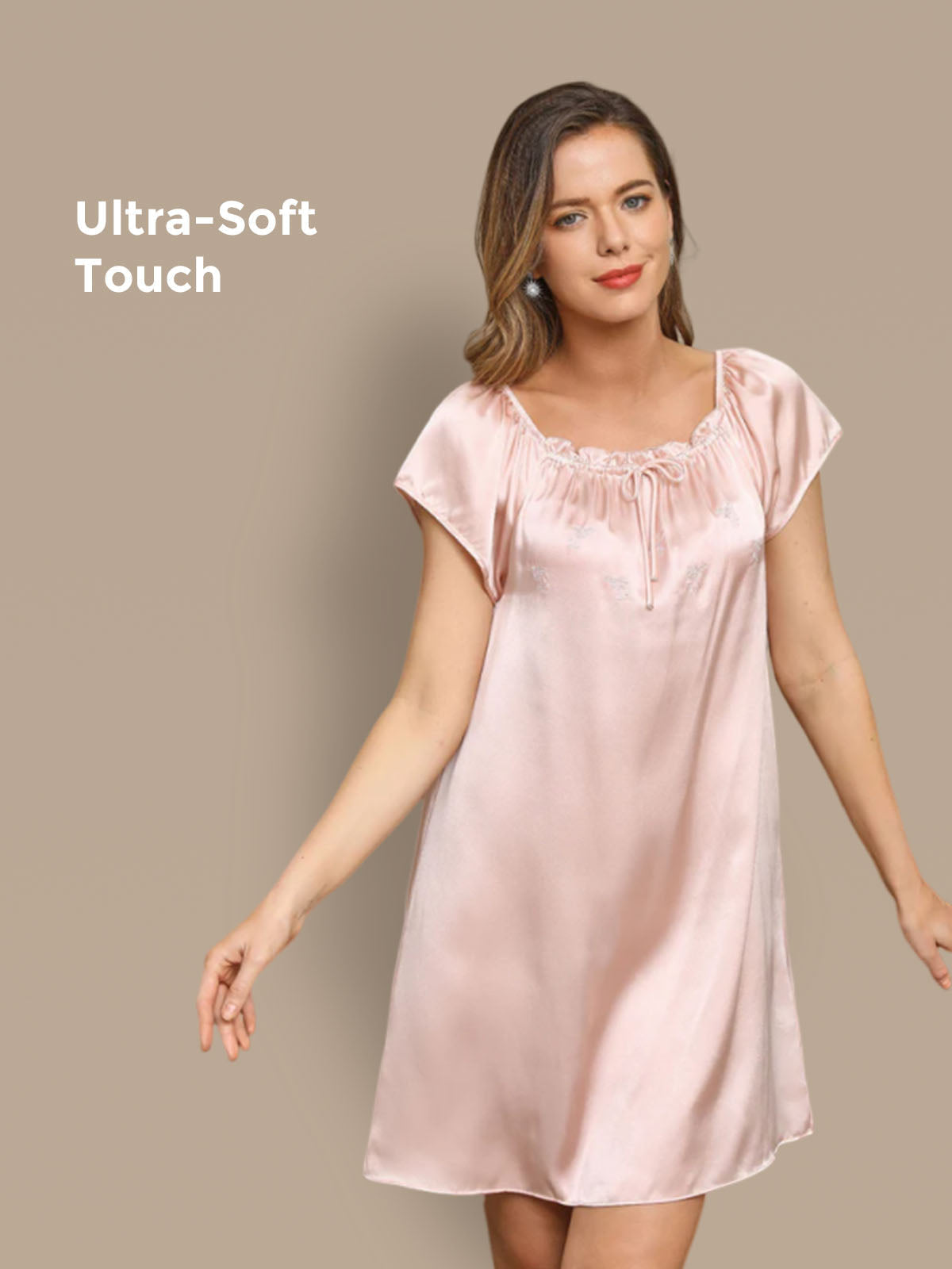 [Rose Clair] SilkSilky-FR Cap Sleeve Square Neck Chemises de nuit 001