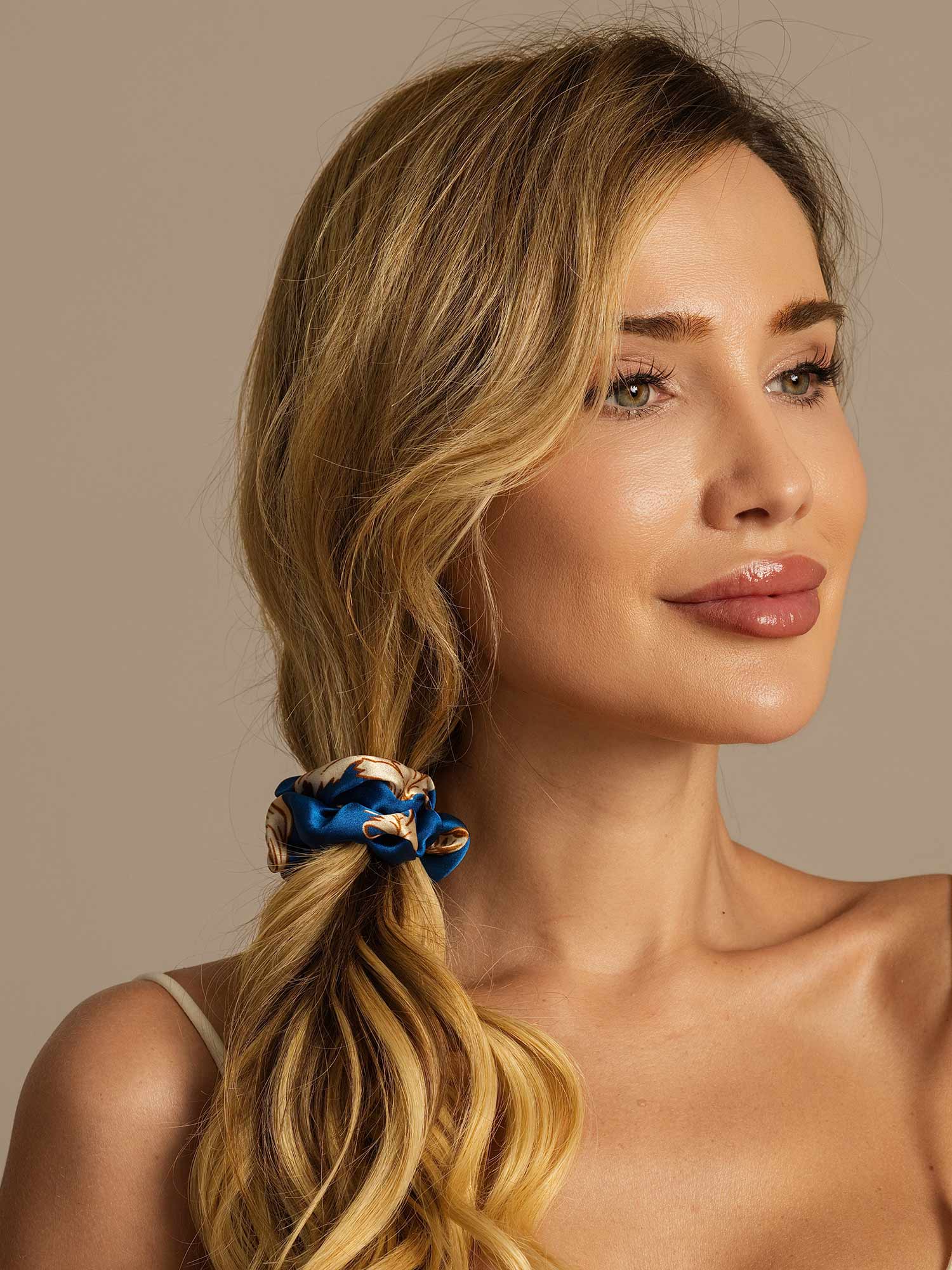 [Dragon Navy] SilkSilky-FR 19Momme Pure Soie Scrunchie 001,