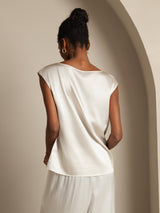[Blanc] SilkSilky-FR Cap Sleeve Round Neck Femme T-Shirt 002