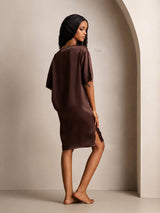 [Brun] SilkSilky-FR Half Sleeve V Neck Chemises de nuit 002