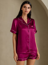 [Fuchsia] SilkSilky-FR Short Sleeve Lapel Collar Femme Pyjamas 006