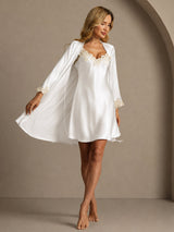[Blanc] SilkSilky-FR 3/4 Sleeve V Neck Peignoir&Robe de Chambre 006