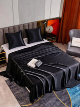 [Noir] SilkSilky-FR Parure de Lit Soie 002