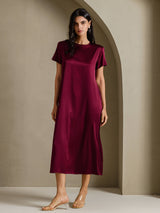 [Rouge Foncé] SilkSilky-FR Short Sleeve Crew Neck Robes 006